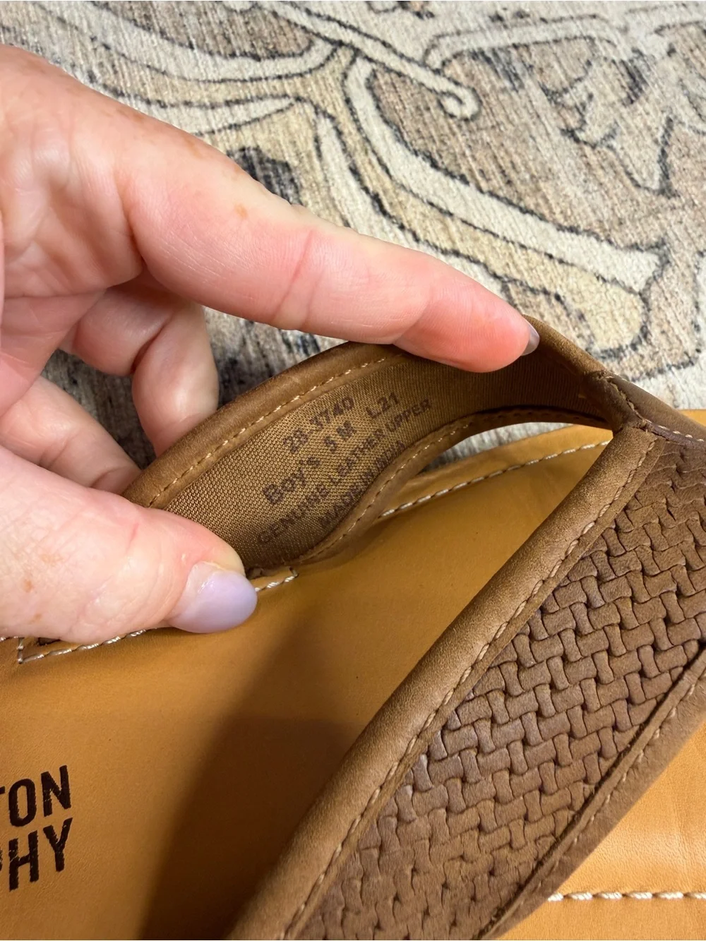 Johnston & Murphy Boys Brown Leather Flip Flop Sandals